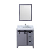 30&quot; Dark Grey Single Vanity, White Carrara Marble Top, Square Sink, 28&quot; Mirror