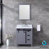 30&quot; Dark Grey Single Vanity, White Carrara Marble Top, Square Sink, 28&quot; Mirror