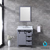 30&quot; Dark Grey Single Vanity, White Carrara Marble Top, Square Sink, 28&quot; Mirror