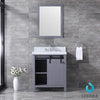 30&quot; Dark Grey Single Vanity, White Carrara Marble Top, Square Sink, 28&quot; Mirror