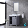 30&quot; Dark Grey Single Vanity, White Carrara Marble Top, Square Sink, 28&quot; Mirror