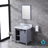 30&quot; Dark Grey Single Vanity, White Carrara Marble Top, Square Sink, 28&quot; Mirror