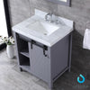 30&quot; Dark Grey Single Vanity, White Carrara Marble Top, Square Sink, 28&quot; Mirror