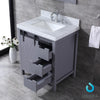 30&quot; Dark Grey Single Vanity, White Carrara Marble Top, Square Sink, 28&quot; Mirror