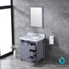 30&quot; Dark Grey Single Vanity, White Carrara Marble Top, Square Sink, 28&quot; Mirror