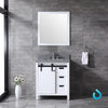 30&quot; White Single Vanity, Grey Quartz Top, Square Sink, 28&quot; Mirror