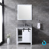 30&quot; White Single Vanity, Grey Quartz Top, Square Sink, 28&quot; Mirror