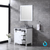 30&quot; White Single Vanity, Grey Quartz Top, Square Sink, 28&quot; Mirror