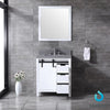 30&quot; White Single Vanity, Grey Quartz Top, Square Sink, 28&quot; Mirror