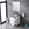 30&quot; White Single Vanity, Grey Quartz Top, Square Sink, 28&quot; Mirror