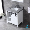 30&quot; White Single Vanity, Grey Quartz Top, Square Sink, 28&quot; Mirror