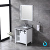 30&quot; White Single Vanity, Grey Quartz Top, Square Sink, 28&quot; Mirror