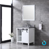 30&quot; White Single Vanity, Grey Quartz Top, Square Sink, 28&quot; Mirror