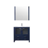 36&quot; Navy Blue Single Vanity, Integrated Top, Integrated Square Sink, 34&quot; Mirror