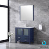 36&quot; Navy Blue Single Vanity, Integrated Top, Integrated Square Sink, 34&quot; Mirror