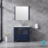 36&quot; Navy Blue Single Vanity, Integrated Top, Integrated Square Sink, 34&quot; Mirror