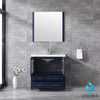 36&quot; Navy Blue Single Vanity, Integrated Top, Integrated Square Sink, 34&quot; Mirror