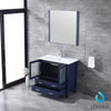 36&quot; Navy Blue Single Vanity, Integrated Top, Integrated Square Sink, 34&quot; Mirror