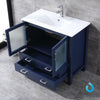 36&quot; Navy Blue Single Vanity, Integrated Top, Integrated Square Sink, 34&quot; Mirror