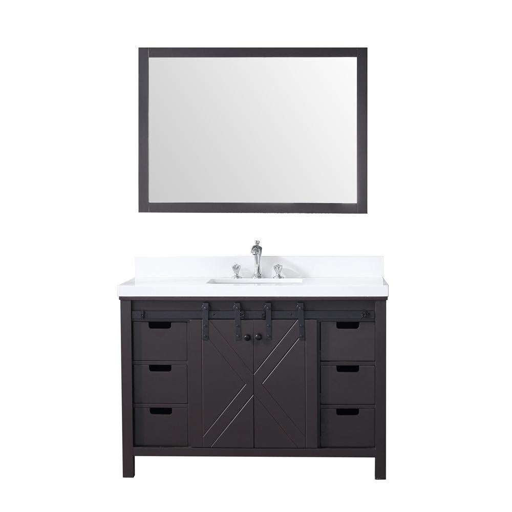 48" Brown Single Vanity, White Quartz Top, Square Sink, 44" Mirror