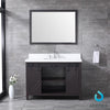 48&quot; Brown Single Vanity, White Quartz Top, Square Sink, 44&quot; Mirror