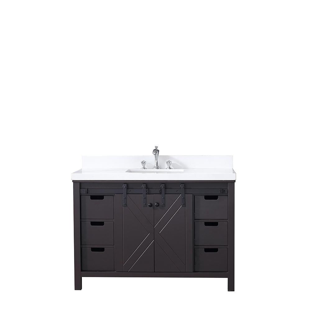 48" Brown Single Vanity, White Quartz Top, Square Sink, no Mirror