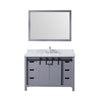 48&quot; Dark Grey Single Vanity, White Carrara Marble Top, Square Sink, 44&quot; Mirror