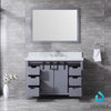 48&quot; Dark Grey Single Vanity, White Carrara Marble Top, Square Sink, 44&quot; Mirror