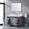 48&quot; Dark Grey Single Vanity, White Carrara Marble Top, Square Sink, 44&quot; Mirror