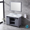 48&quot; Dark Grey Single Vanity, White Carrara Marble Top, Square Sink, 44&quot; Mirror