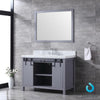 48&quot; Dark Grey Single Vanity, White Carrara Marble Top, Square Sink, 44&quot; Mirror