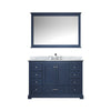 48&quot; Navy Blue Single Vanity, White Carrara Marble Top, White Square Sink and 46&quot; Mirror