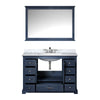 48&quot; Navy Blue Single Vanity, White Carrara Marble Top, White Square Sink and 46&quot; Mirror