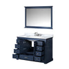 48&quot; Navy Blue Single Vanity, White Carrara Marble Top, White Square Sink and 46&quot; Mirror