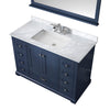 48&quot; Navy Blue Single Vanity, White Carrara Marble Top, White Square Sink and 46&quot; Mirror