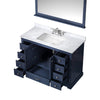 48&quot; Navy Blue Single Vanity, White Carrara Marble Top, White Square Sink and 46&quot; Mirror