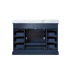 48&quot; Navy Blue Single Vanity, White Carrara Marble Top, White Square Sink and 46&quot; Mirror