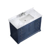 48&quot; Navy Blue Single Vanity, White Carrara Marble Top, White Square Sink and no Mirror